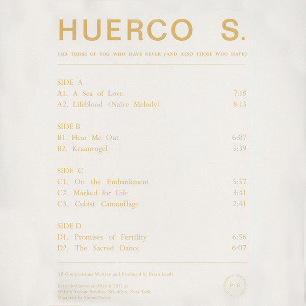 Image of Back Cover of 2xLP - VG/G+ - HUERCO S., For Those Of You Who Have Never (And Also Those Who Have) (Proibito; PRB018, US 2016, Textured Sleeve, Insert), Lots of marks and hairlines. Plays better than it looks. Some light creasing to sleeve.,  - 2716038C
