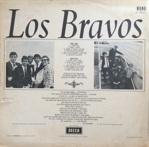 Image of Back Cover of LP - VG/VG - LOS BRAVOS, Black Is Black (Decca Red Unboxed; LK4822, UK 1967, Laminated Front Sleeve, Mono), ,  - 3526158E