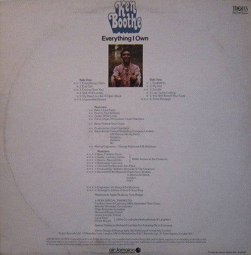 Image of Back Cover of LP - VG/G+ - KEN BOOTHE, Everything I Own (Trojan Records ; TRLS 95, UK 1974), Sleeve has sticker ghost on front, some wear and scuffs,  - 3916260C