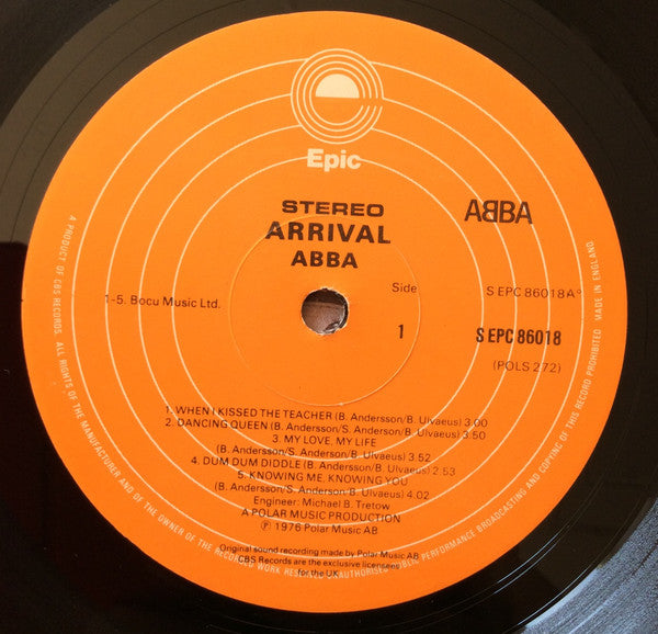 Image of Label Cover of LP - VG/VG - ABBA, Arrival (Epic Orange; EPC 86018, UK 1976, Inner, Copyright Warning on Rear Sleeve on Two Lines), ,  - 3826272E