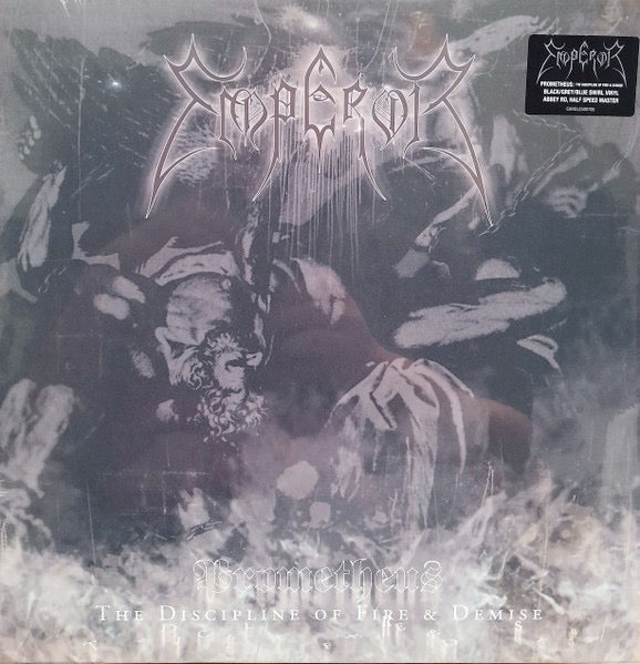 Image of Front Cover of 1925125E: LP - EMPEROR, Prometheus - The Discipline Of Fire & Demise (Candlelight Records; CANDLE500705, USA & Europe 2022, Inner, Poster, Blue Black and Grey Vinyl)   EX/EX