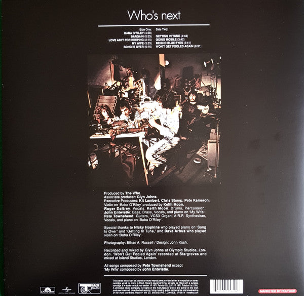Image of Back Cover of LP - VG+/EX - THE WHO, Who's Next (Polydor; 3715614, UK 2015 Reissue, Inner, 180 Gram Vinyl.), ,  - 0716467C
