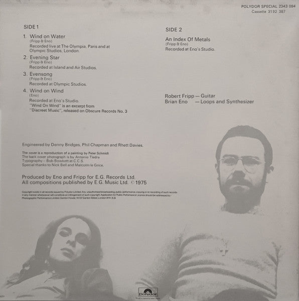 Image of Back Cover of LP - VG+/VG+ - FRIPP & ENO, Evening Star (Polydor Red Label; 2343 094, UK 1978 Reissue), ,  - 0846033S