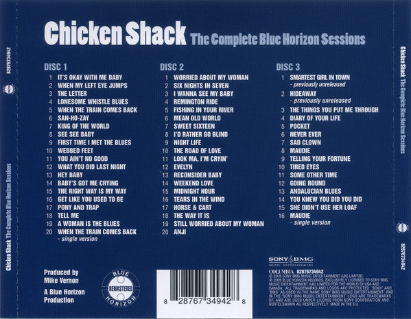 Image of Back Cover of 3635148E: 3xCD - CHICKEN SHACK, The Complete Blue Horizon Sessions (Columbia; 82876734942, Europe 2005, Double CD Case)   VG+/VG+