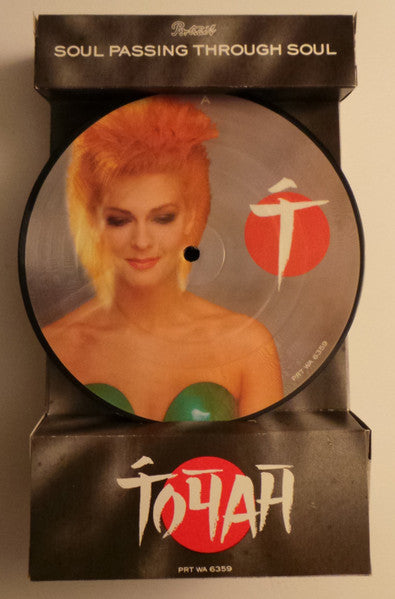 Image of Front Cover of 0923130E: 7" - TOYAH, Soul Passing Through Soul / All In A Rage (Portrait ; PRT WA 6359, UK 1985, 10" Plastic Sleeve, Picture Disc, With Fold Out Cardboard Plinth And Assembly Instructions) Plinth Is Mint And Has Never Been Assembled, Plastic Sleeve Is Worn And Creased  VG/VG