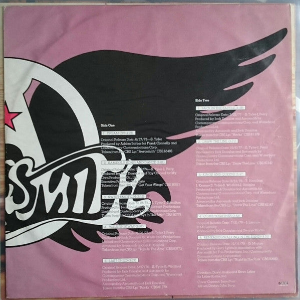 Image of Back Cover of 4925308E: LP - AEROSMITH, Aerosmith's Greatest Hits (CBS Orange/Yellow; 460703 1, UK 1980s Reissue, Inner) Strong VG  VG+/VG