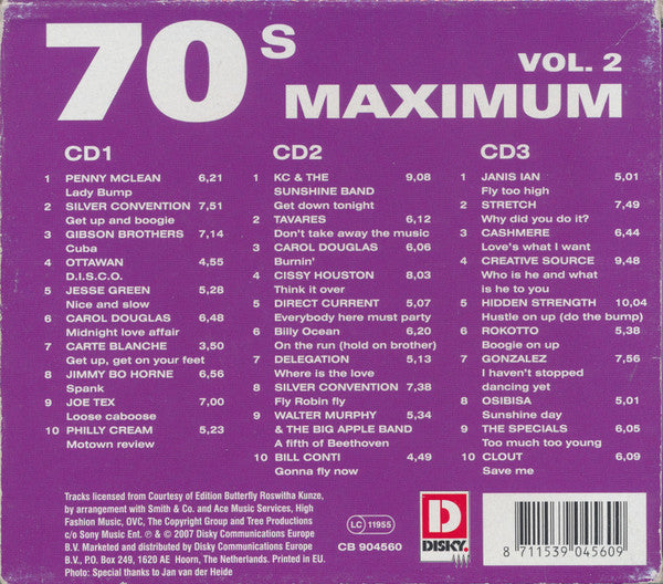 Image of Back Cover of CD - VG+/EX - VARIOUS, 70s Maximum Vol. 2 (Disky; CB 904560, Europe 2007), ,  - 3036167E