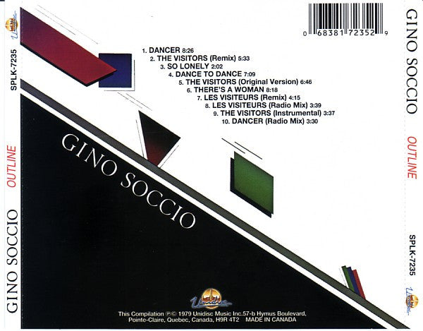 Image of Back Cover of CD - VG+/VG+ - GINO SOCCIO, Outline (Unidisc; SPLK-7235, Canada 1994 Reissue, Jewel Case), ,  - 2136047E