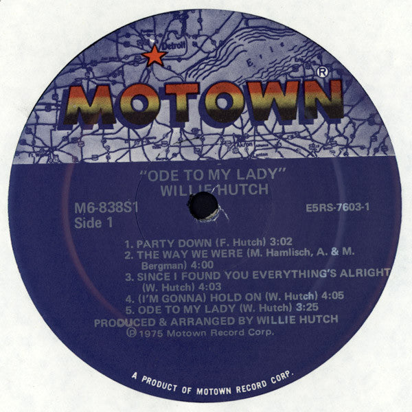 Image of Label Cover of LP - VG/VG - WILLIE HUTCH, Ode To My Lady (Motown ; M6-838S1, US 1975), ,  - 3626166E