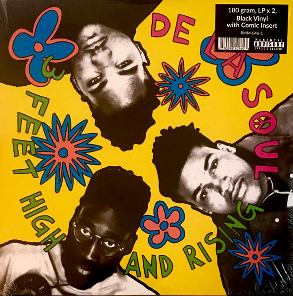 Image of Front Cover of 2xLP - NEW/NEW - DE LA SOUL, 3 Feet High And Rising (AOI Records; RMM0461, UK 2023 Reissue, 2 Inners & Insert, 180 Gram Black Vinyl), , 3 Feet High and Rising is the debut studio album by American hip hop trio De La Soul. It was released on March 3, 1989, by Tommy Boy. It marked the first of three full-length collaborations with producer Prince Paul, which would become the critical and commercial peak of both parties. Critically, as well as commercially, the album was a success. It c