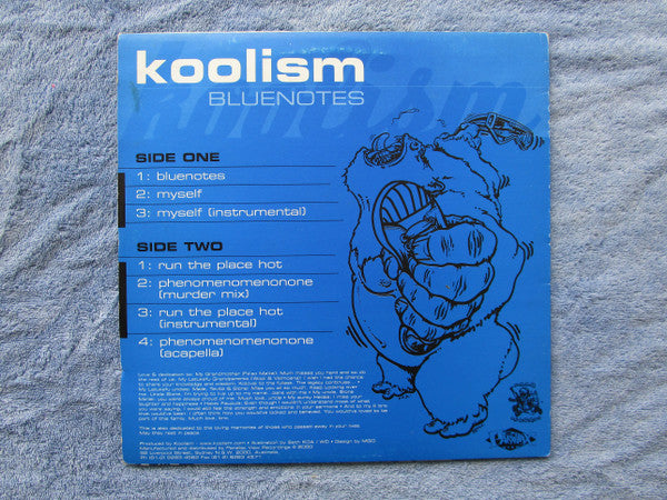 Image of Back Cover of 3414025C: 12" EP - KOOLISM, Bluenotes (Parallax View; none, Australia 2000, Picture Sleeve) Light marks only.  VG+/VG+