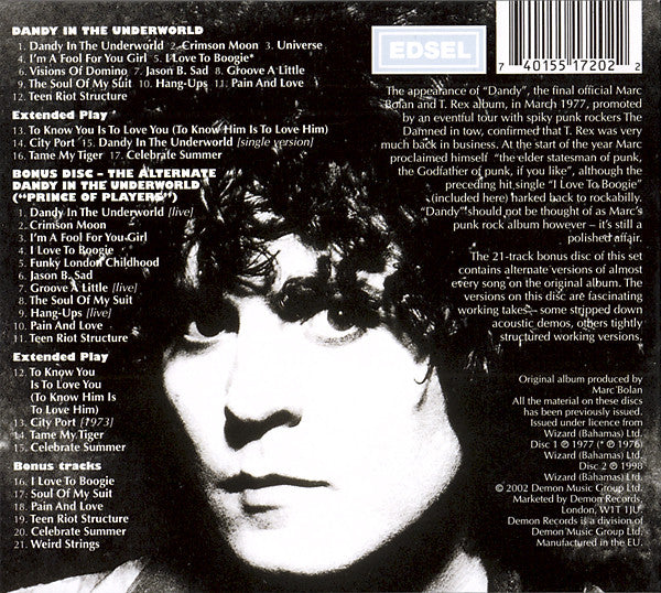 Image of Back Cover of 2xCD - VG+/VG - T. REX, Dandy In The Underworld (Edsel Records; MEDCD 720, Europe 2002 Reissue, Double Digipak, Booklet), ,  - 3316024C