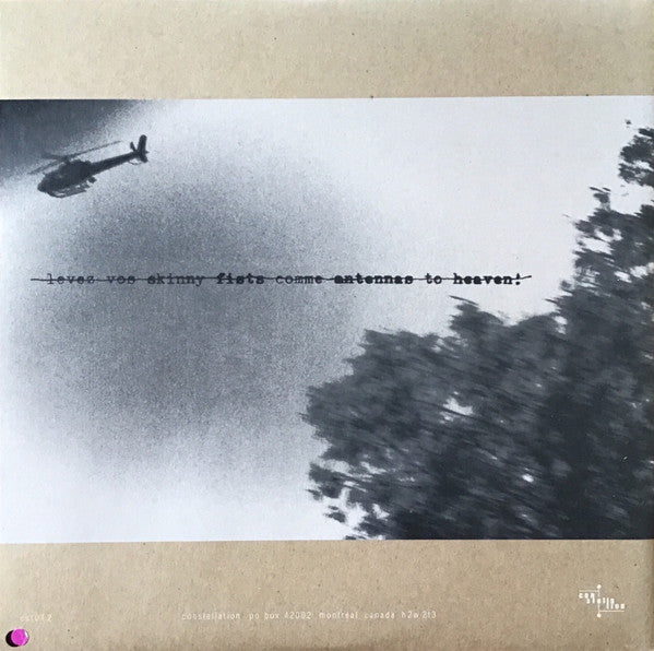 Image of Back Cover of 4924039E: 2xLP - GODSPEED YOU BLACK EMPEROR!, Lift Your Skinny Fists Like Antennas To Heaven (Constellation; cst012, Canada 2000, Gatefold, 2 Inners, Comes in a gatefold sleeve with printed inner sleeves and packaged in a clear plastic sleeve with barcode and "Made in Canada" on sticker.)   VG+/VG