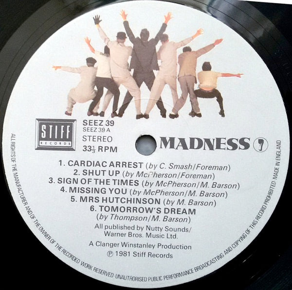 Image of Label Cover of LP - VG/G+ - MADNESS, 7 (Stiff Records; SEEZ 39, UK 1981, Inner), Moisture staining on front cover. ,  - 1746082S