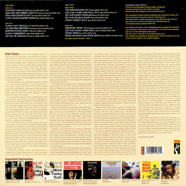 Image of Back Cover of 1033291E: 2xLP - RUFUS THOMAS, The Funkiest Man (The Stax Funk Sessions 1967 - 1975) (Stax; SX2 135, UK 2002)   NEW/NEW