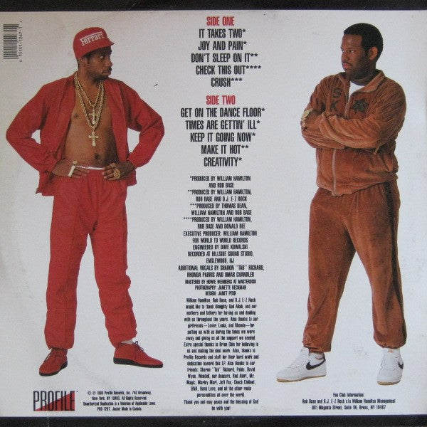 Image of Back Cover of 4744078S: LP - ROB BASE & D.J. E-Z ROCK, It Takes Two (Profile Records; PRO-1267, US 1988, Picture Sleeve) Lightest of marks. Strong VG+  VG/VG+