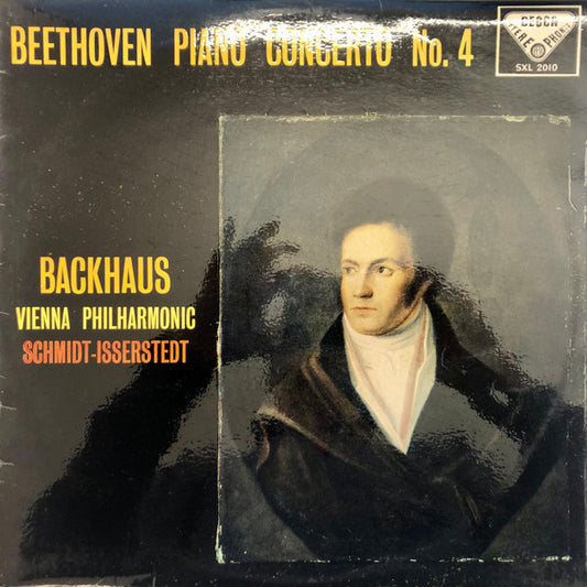 Image of Front Cover of 2925032E: LP - WILHELM BACKHAUS, VIENNA PHILHARMONIC ORCHESTRA, HANS SCHMITDT-ISSERSTEDT, Beethoven: Piano Concerto No.4 in G Major (Decca Black Unboxed Wideband - Original Recording at 11 O'Clock - Grooved; SXL 2010, UK 1958, Laminated Straight Cut Flipback Sleeve)   VG+/VG+