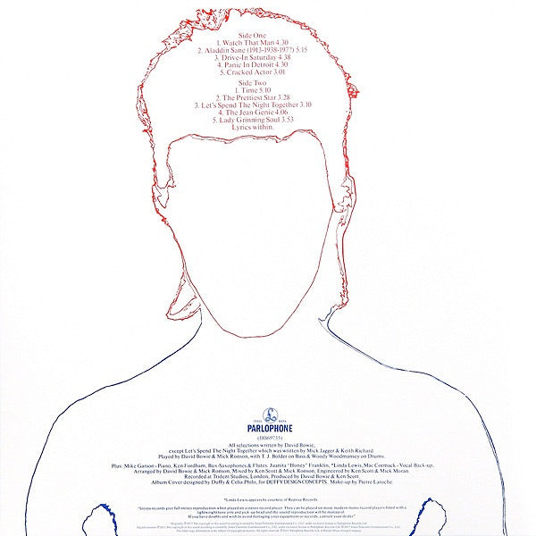 Image of Back Cover of LP - VG+/VG+ - DAVID BOWIE, Aladdin Sane (Parlophone ; DB69735, UK, Europe & US 2016 Reissue, Gatefold, Inner, Fan Club Insert, 180g), ,  - 2916438C