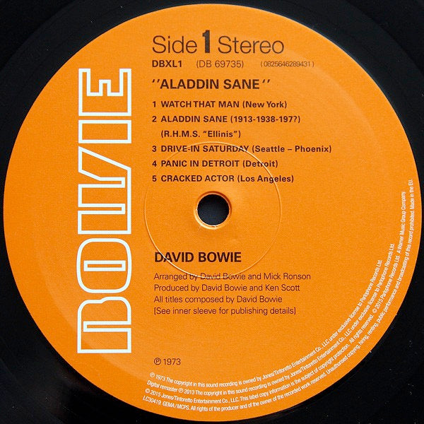 Image of Label Cover of LP - VG+/VG+ - DAVID BOWIE, Aladdin Sane (Parlophone ; DB69735, UK, Europe & US 2016 Reissue, Gatefold, Inner, Fan Club Insert, 180g), ,  - 2916438C