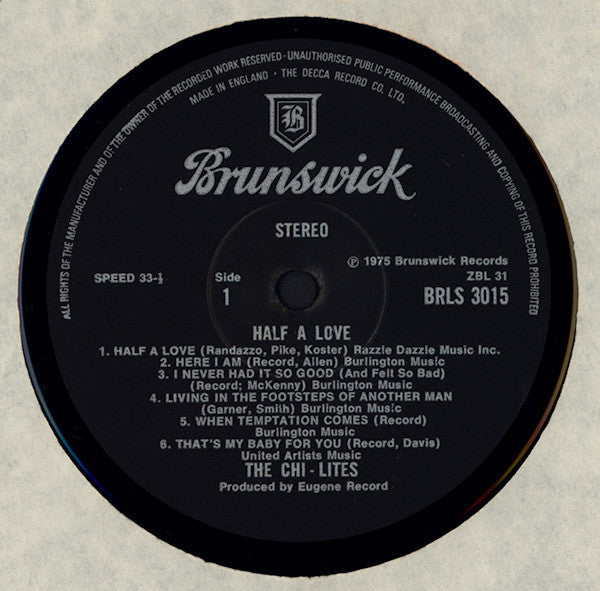 Image of Label Cover of LP - G+/VG - THE CHI-LITES, Half A Love (Brunswick; BRLS 3015, UK 1975, Laminated Front Sleeve), Light hairlines. Creasing on sleeve.,  - 4326168E