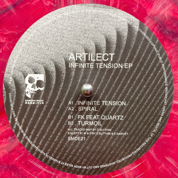 Image of Label of 3514268C: 12" - ARTILECT, Infinite Tension EP (Samurai Music; SMDE21, UK 2021, Stickered Plain Sleeve, Magenta / White & Black Marbled Vinyl)   VG+/EX