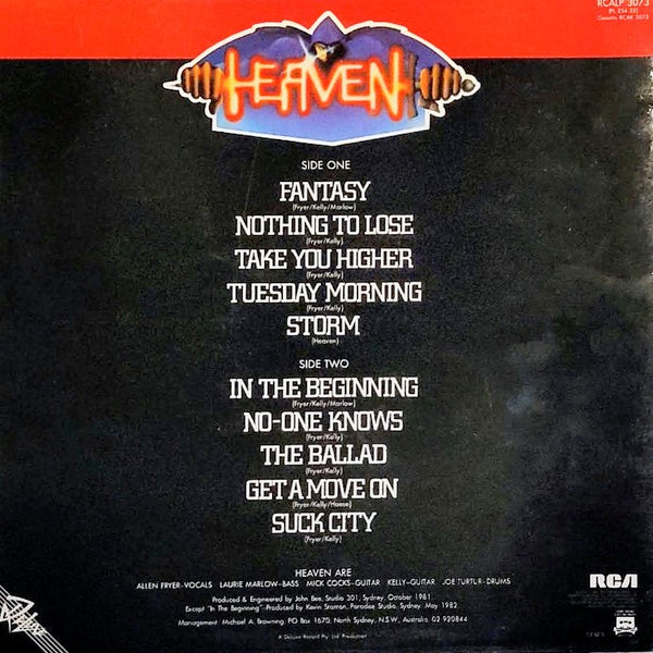 Image of Back Cover of LP - VG/VG+ - HEAVEN, Twilight Of Mischief (RCA; RCALP 3073, UK 1982, Hard Rock From Australia), ,  - 3416488C