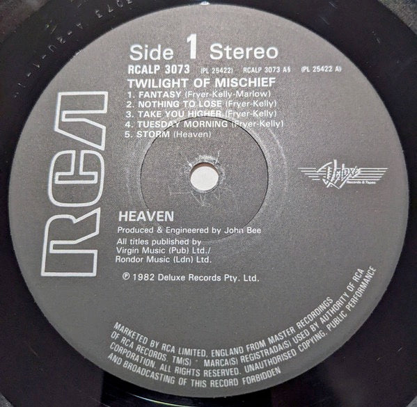 Image of Label Cover of LP - VG/VG+ - HEAVEN, Twilight Of Mischief (RCA; RCALP 3073, UK 1982, Hard Rock From Australia), ,  - 3416488C