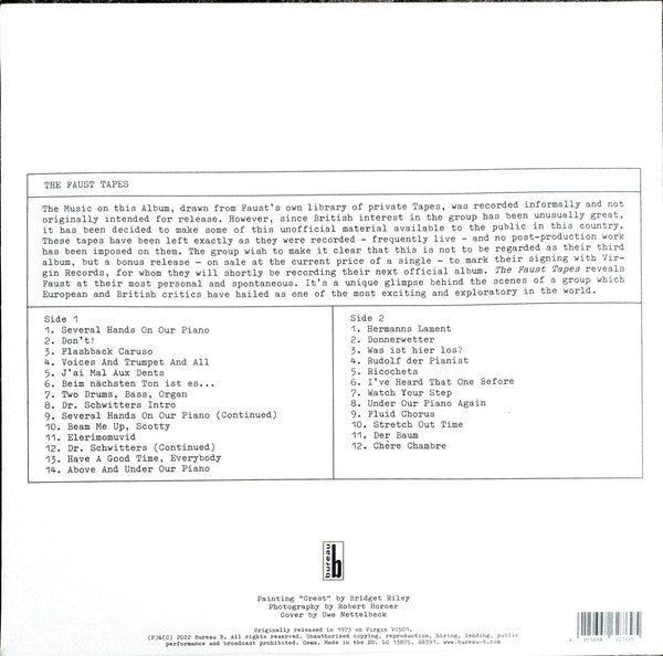 Image of Back Cover of 2334026E: LP - FAUST, The Faust Tapes (Bureau B; BB391, Germany 2022 Reissue, Inner)   NEW/NEW