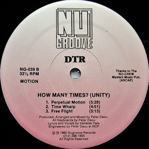 Image of Label Cover of 12" - /VG+ - DTR, How Many Times? (Unity) (Nu Groove Records ; NG-039, US 1990, Plain Sleeve), ,  - 4246053S