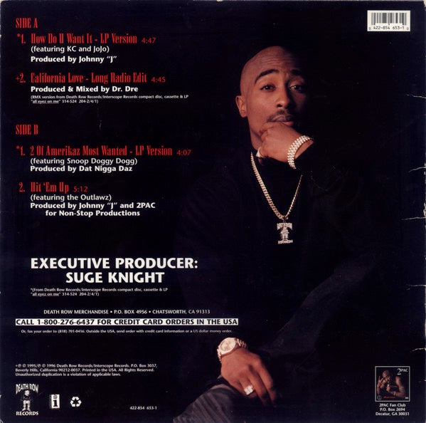 Image of Back Cover of 4914355C: 12" - 2PAC, How Do U Want It (Death Row Records; 422-854 653-1, US 1996) Hype stickered shrink-wrap taped on all edges of sleeve and in middle. Residue on sleeve underneath plastic   particularly at opening on both sides. Some corner and edge wear  G+/G+