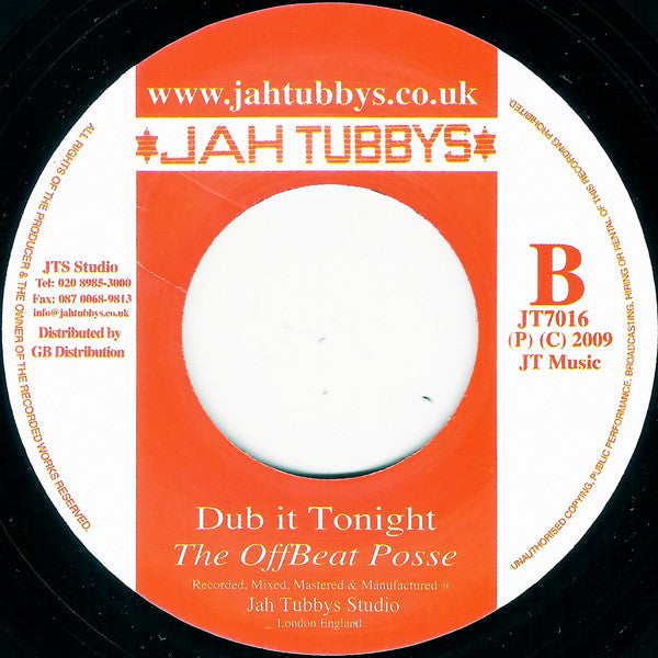 Image of Back Cover of 4614308C: 7" - DIXIE PEACH & THE OFFBEAT POSSE, Tonight Is The Night / Dub It Tonight (Jah Tubbys; JT7016, UK 2009 Reissue, Company Sleeve)   VG+/VG+