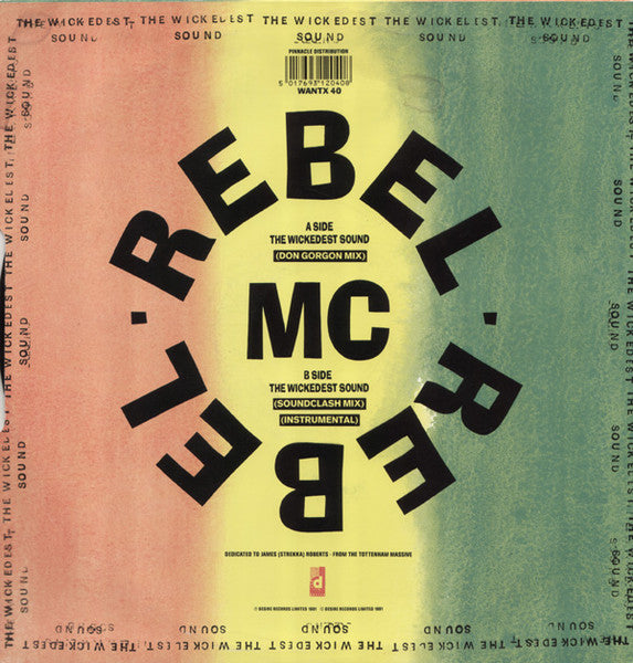 Image of Back Cover of 12" - VG/VG - REBEL MC FEATURING TENOR FLY, The Wickedest Sound (Desire Records; WANTX 40, UK 1991, Picture Sleeve), Nice copy,  - 1916002C