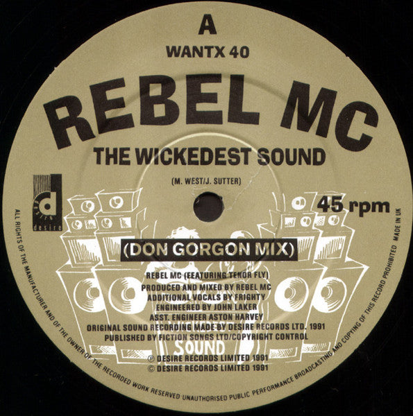 Image of Label Cover of 12" - VG/VG - REBEL MC FEATURING TENOR FLY, The Wickedest Sound (Desire Records; WANTX 40, UK 1991, Picture Sleeve), Nice copy,  - 1916002C