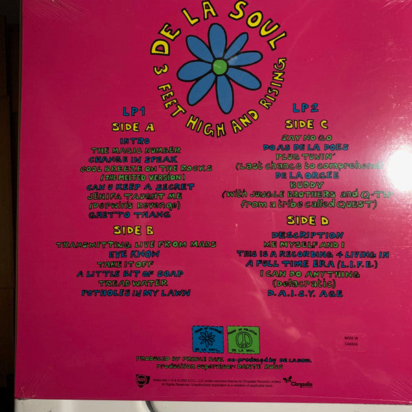 Image of Back Cover of 2xLP - NEW/NEW - DE LA SOUL, 3 Feet High And Rising (AOI Records; RMM-045-1, US 2023 Reissue, 2 Inners & Insert, 180 Gram Yellow Vinyl), ,  - 3336120E
