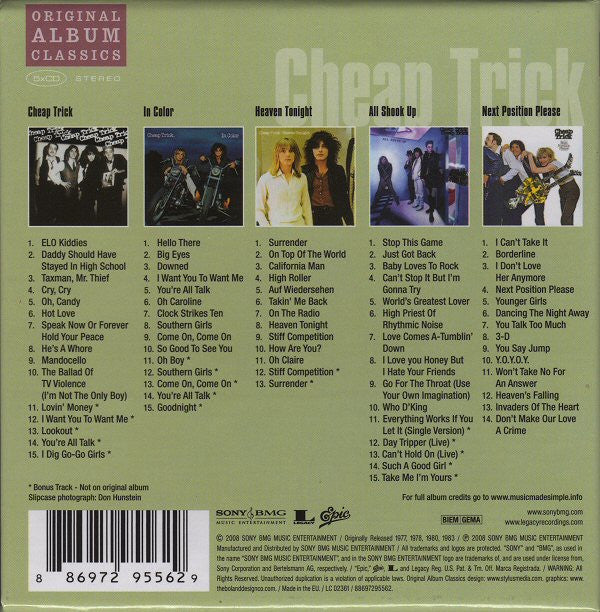 Image of Back Cover of 5xCD - VG+/VG+ - CHEAP TRICK, Original Album Classics (Epic ; 88697295562, Europe 2008, Slipcase), ,  - 3216321C
