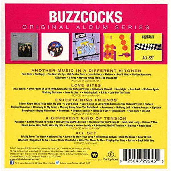 Image of Back Cover of 3634069E: 5xCD - BUZZCOCKS, Original Album Series (Parlophone ; 2564629245, Europe 2014, Box Set, 5 Inners, Remastered) box has some wear to edges due to storage  VG+/VG+