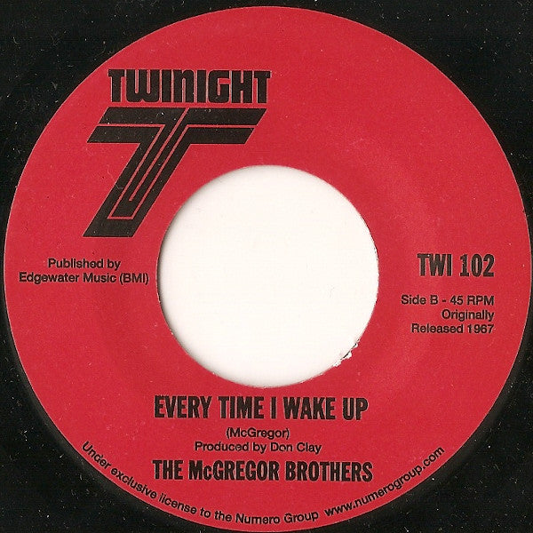 Image of Label Cover of 7" - VG/VG - GEORGE MCGREGOR & THE BRONZETTES / THE MCGREGOR BROTHERS, Temptation Is Hard To Fight / Every Time I Wake Up (Twinight Records; TWI 102, US 2007 Reissue, Company Sleeve), Corners of sleeve creased,  - 2116583C