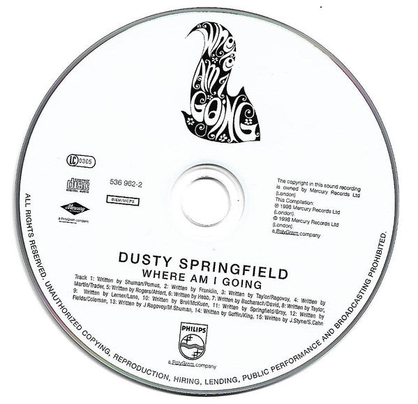 Image of Label of 3634006E: CD - DUSTY SPRINGFIELD, Where Am I Going (Philips; 536 962-2, UK & Europe 2012)   VG+/VG+