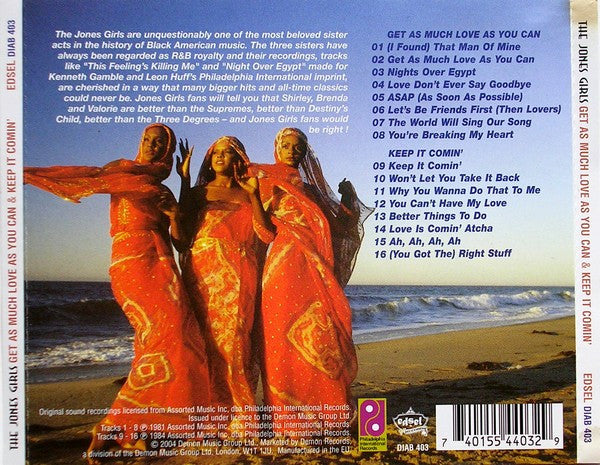 Image of Back Cover of CD - VG+/VG+ - THE JONES GIRLS, Get As Much Love As You Can / Keep It Comin' (Edsel Records; DIAB 403, UK 2004, Jewel Case, Booklet), Opened Instore,  - 2256009S