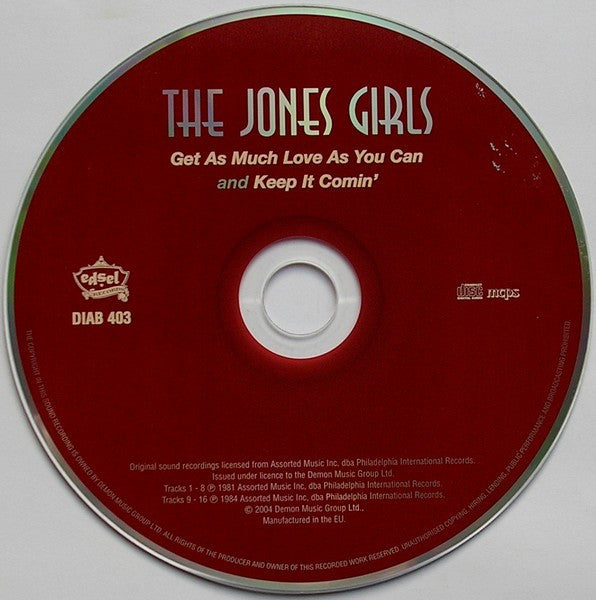 Image of Label Cover of CD - VG+/VG+ - THE JONES GIRLS, Get As Much Love As You Can / Keep It Comin' (Edsel Records; DIAB 403, UK 2004, Jewel Case, Booklet), Opened Instore,  - 2256009S