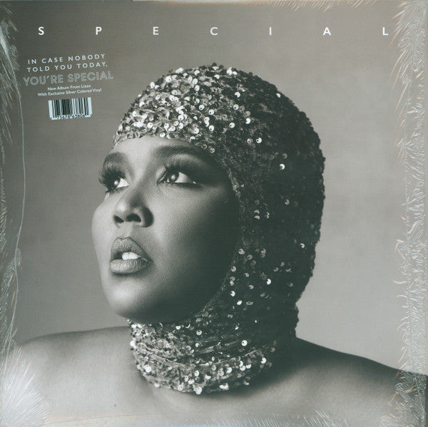 Image of Front Cover of 1144149S: LP - LIZZO, Special (Nice Life; 075678638015, US 2022, Inner, Postcard, Stickered Outer Plastic Sleeve, Silver Vinyl) Cover still in shrink with promo sticker. Pristine copy that looks unplayed.  EX/VG+