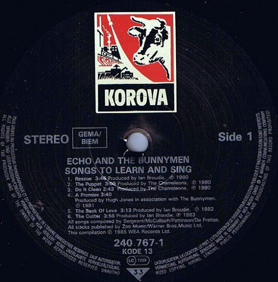 Image of Label Cover of LP - VG/VG - ECHO AND THE BUNNYMEN, Songs To Learn and Sing (Korova; 240 767-1, Europe 1985, Inner), Hairlines, edge wear, with hype sticker,  - 3946083S