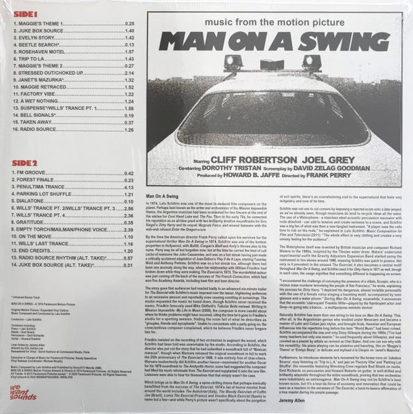 Image of Back Cover of 1433227E: LP - LALO SCHIFRIN, Man On A Swing (Original Motion Picture Soundtrack) (Wewantsounds; WWSLP69, Europe 2023)   NEW/NEW