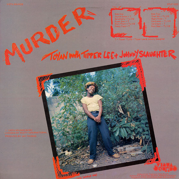 Image of Back Cover of 3014553C: LP - TOYAN WITH TIPPER LEE + JOHNNY SLAUGHTER, Murder (Vista Sounds; STLP 1023, UK 1983) A few light marks only.  VG+/VG