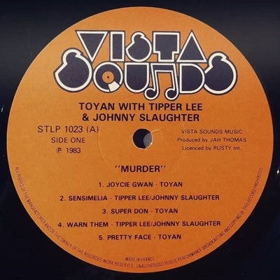 Image of Label Cover of 3014553C: LP - TOYAN WITH TIPPER LEE + JOHNNY SLAUGHTER, Murder (Vista Sounds; STLP 1023, UK 1983) A few light marks only.  VG+/VG