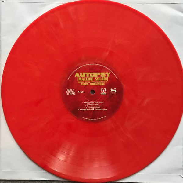 Image of Label Cover of 2xLP - VG+/VG+ - ENNIO MORRICONE, Autopsy (Macchie Solari) (Original Motion Picture Soundtrack) (Arrow Records ; AR007, UK, Europe & US 2018, 2 Inserts, 180 Gram Orange Marbled Vinyl, Obi), ,  - 2226334E