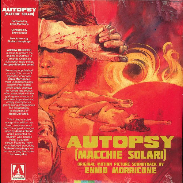Image of Front Cover of 2xLP - VG+/VG+ - ENNIO MORRICONE, Autopsy (Macchie Solari) (Original Motion Picture Soundtrack) (Arrow Records ; AR007, UK, Europe & US 2018, 2 Inserts, 180 Gram Orange Marbled Vinyl, Obi), ,  - 2226334E