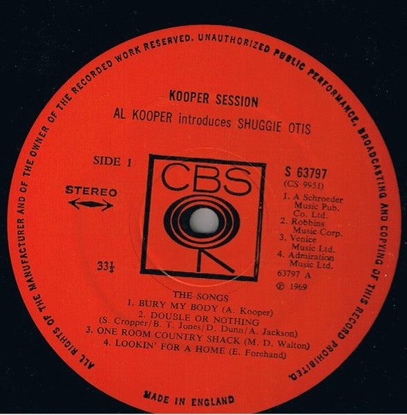 Image of Label Cover of LP - VG/G - AL KOOPER & SHUGGIE OTIS, Kooper Session (CBS Orange (33 1/3 On Label); S 63797, UK 1969), Loads of marks but plays okay!,  - 3616442C
