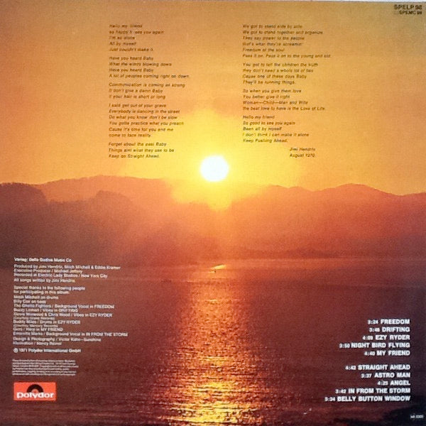 Image of Back Cover of 5015450C: LP - JIMI HENDRIX, The Cry of Love (Polydor; SPELP98, UK 1985 Reissue, Single Sleeve)   VG/G+