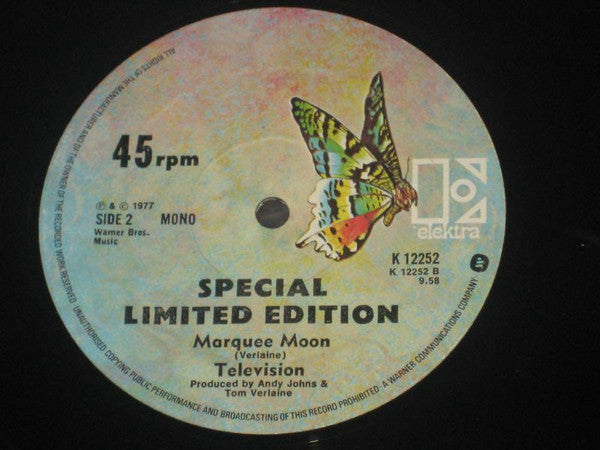 Image of Back Cover of 2914307C: 12" - TELEVISION, Marquee Moon (Mono / Stereo) (Elektra; K12252, UK 1977, Die Cut Company Sleeve, "Warner Bros. Music" On Labels)   VG+/VG+